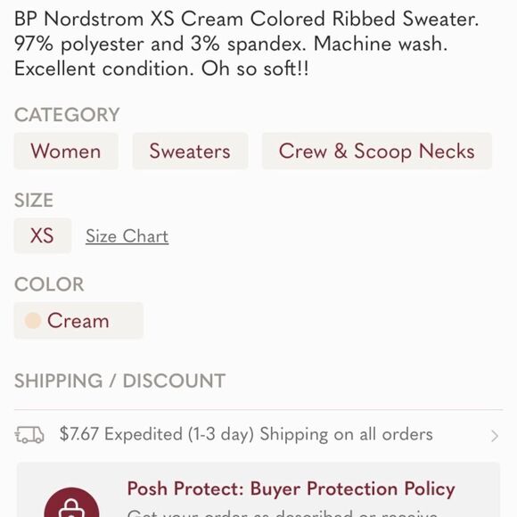 BP Nordstrom XS Cream Colored Ribbed Sweater - Picture 4 of 4